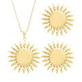 Minimalistisches Schmuckset aus goldenem Titanstahl mit Sonnenanhänger, Kette und Ohrsteckern - Strahlender Sonnenblumenstil (STJS2542)