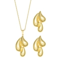 Elegantes goldenes Schmuckset mit polierter Tropfen-Halskette und passenden Ohrringen - Überlappender Wassertropfen-Stil (STJS256)