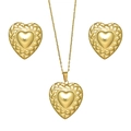 Elegantes goldenes Schmuckset mit strukturierter Herz-Halskette und passenden Ohrsteckern - Gewebtes Relief-3D-Herz-Stil (STJS2540) / Gold