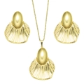 Elegantes goldenes Schmuckset mit Muschelstruktur bestehend aus Halskette und Ohrringen - Muscheltextur-Stil (STJS254)