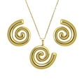 Schmuckset aus goldener Spiralkette und Ohrringen mit poliertem Wirbel-Anhänger - Spiralwirbel-Stil (STJS253-GO-A)