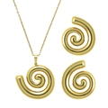 Set aus goldener Spiralhalskette und Ohrringen mit polierter Oberfläche auf Weiß - Spiral Abgerundeter Stil (STJS253-GO-B)