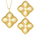 Modernes goldenes Schmuckset mit geschichteten geometrischen Blumen für Damen - Vierreihiger Rippenstil (STJS2518)