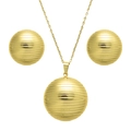 Set di gioielli in acciaio inossidabile dorato con collana a sfera rigata e orecchini - Set Collana + Orecchini (Oro)