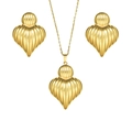 Goldschmuck-Set mit Herzanhänger-Halskette und Ohrringen mit vertikaler Streifenstruktur - 3D Vertikaltextur Herz-Stil (STJS2533) / Gold
