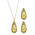 Schmuckset aus poliertem goldenem Edelstahl mit Tropfenanhänger Halskette und Ohrringen - Polierter Wassertropfen-Stil (STJS2510)