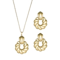 Goldenes Schmuckset mit gedrehtem Spiralanhänger und passenden Creolen-Ohrringen - Spiral-Verdrehter Ring-Stil (STJS2537) / Gold