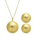Minimalistisches goldenes Schmuckset mit gerilltem Kugelanhänger und Ohrsteckern - Sphärischer Gewindestil (STJS2524)