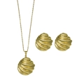 Goldschmuck-Set mit runden Anhängern, Spiralstruktur, Halskette und passende Ohrstecker - Spiraltextur-Scheibenstil (STJS2538) / Gold