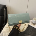 Light blue crocodile pattern small square bag with chunky gold chain strap for women - Lake Blue