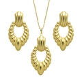 Set di gioielli dorati in acciaio inox con ciondolo ovale a coste e orecchini a lobo - Set Collana + Orecchini
