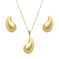 Französisches Vintage Schmuckset mit goldenem Bohnen Anhänger Halskette und Ohrringen - Spiegel-Bohnen-Stil (STJS2536) / Gold