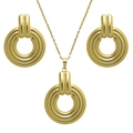 Set gioielli dorati con ciondolo a cerchio concentrico traforato e orecchini a lobo - Set Collana + Orecchini