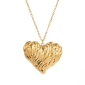 Modern gold heart pendant necklace featuring unique liquid metal hammered texture - Pleated Heart Style / Gold