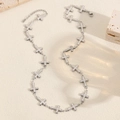 Detail of beaded cross pendant necklace with adjustable chain and lobster clasp - Steel Color (STN24273-ST)