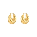 Polished gold stainless steel hoop earrings with retro spiral texture and clasp closure - Spiral Texture Style (STE2439-GO)