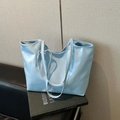 Minimalist light blue tote bag in premium faux leather with dual shoulder straps - No Pendant / Blue