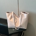 Bolso tote rosa claro brillante minimalista con gran capacidad y correas largas - Rosa