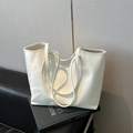 Bolso tote minimalista en cuero PU blanco crema con correas finas e interior amplio - Blanco