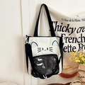 Katzen-Ita-Bag aus schwarz-weißem Canvas mit Sichtfenster und Katzenohr-Details - Schwarz