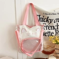 Süße Katzen-Canvas-Ita-Tasche in Weiß und Rosa mit transparentem Fenster für Pins - Rosa