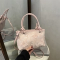 Borsa rosa dolce con ricamo in pizzo a farfalla, tracolla e manici per donne 2025 - Rosa