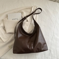 Dunkelbraune Hobo-Tasche mit großem Fassungsvermögen aus Vintage-PU-Leder mit Ziernaht - Braun