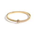 Eleganter Gold-Blumenarmreif mit doppelreihigen Kristallen und weißer Kamelie - Gold