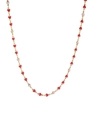 Detail view of gold chain necklace with red and white heart enamel charms on white background - Red and White (Gold Chain)