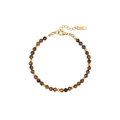 Bohemian style beaded bracelet with brown tiger eye stones and golden metal charms - Tiger Eye Brown (STB2439-GO-Y)