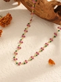 304 stainless steel chain necklace with cherry charms in pink glitter and green enamel - Gold Purple Cherry Necklace