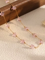 Chic pink crystal heart beaded necklace featuring a delicate gold-tone metal chain for women - Gold + Pink