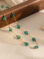 Green heart crystal beaded necklace with delicate gold chain and spacers for women - Gold + Green