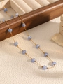 Long gold chain necklace featuring faceted heart-shaped blue crystal beads - Gold + Blue