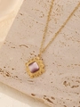 Elegant gold necklace with sunflower-style purple cat eye stone pendant for women - Square Cat's Eye Pendant / Gold + Purple