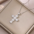 Classic silver cross pendant necklace with sparkling pavé cubic zirconia for women - Steel Color (X2471)