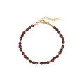 Elegant natural garnet beaded bracelet with gold accents and extension chain on white background - Garnet Red (STB2439-GO-R)