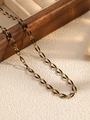 Elegant gold-tone stainless steel cross chain necklace with black enamel inlay variant - Black