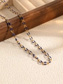 Golden cross chain necklace with deep royal blue enamel drip oil oval link design - Dark Blue
