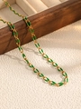 Gold stainless steel link chain necklace featuring green enamel oval charms for men - Green