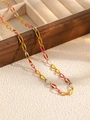 Colorful enamel drip oil cross chain necklace in gold finish for women and men - Colorful