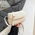 Minimalist beige leopard saddle bag with gold buckle strap for summer crossbody wear - White