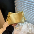 Minimalist soft PU pleated bucket bag in light yellow with decorative knot strap - No Pendant / Yellow