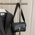 Classic black square shoulder bag with gold metal buckle and wide strap - Black