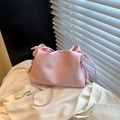 Chic pink pleated crossbody cloud bag with adjustable shoulder strap and soft texture - No Pendant / Pink