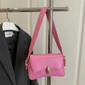 Minimalist pink leather underarm bag with gold metal buckle for women style - Rose Pink
