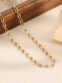 Gold-plated stainless steel chain necklace with white enamel oval links in vintage style - White