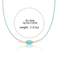 Böhmische Türkis- und Süßwasserperlen-Halskette für Damen, 41+5 cm verstellbare Kette - Türkis-Perlenhalskette