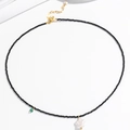 Collier baroque à facettes noires avec pendentif en forme d'étoile blanche et perle - Pendentif Étoile Perles Noires (X3695)