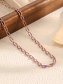 Minimalist gold stainless steel chain necklace with purple enamel link details - Purple